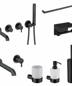 Set baterie dus si baterie lavoar incastrate Deante Silia cu accesorii baie Deante Round, negru