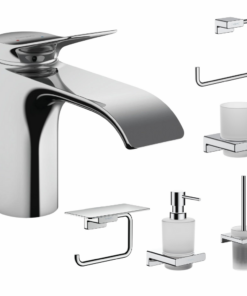 Set baterie lavoar Hansgrohe Vivenis si accesorii baie Hansgrohe AddStoris, crom