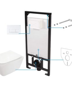 Set vas wc cu capac soft close, rezervor incastrat, clapeta de actionare alba si izolare fonica Deante Hiacynt