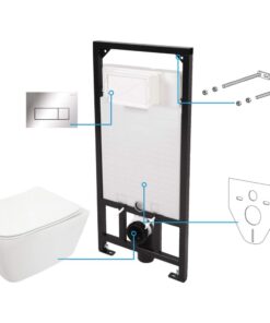 Set vas wc cu capac soft close, rezervor incastrat, clapeta de actionare crom si izolare fonica Deante Hiacynt