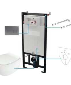 Set vas wc cu capac soft close, rezervor incastrat, clapeta de actionare titan si izolare fonica Deante Silia