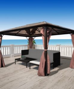 vidaXL Pavilion cu perdea, maro, aluminiu, 400 x 300 cm