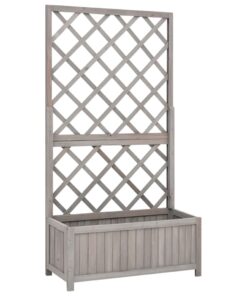 vidaXL Jardinieră colț cu spalier, gri, 70x30x135 cm, lemn masiv brad