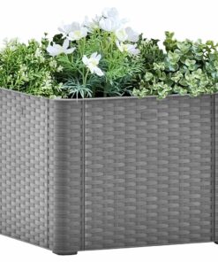 vidaXL Strat înălțat de grădină cu sistem auto-udare, gri, 43x43x33 cm