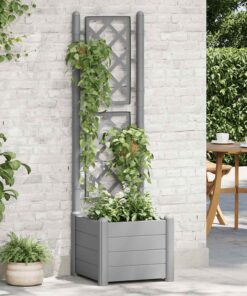 vidaXL Jardinieră de grădină cu spalier, gri piatră, 43x43x142 cm, PP