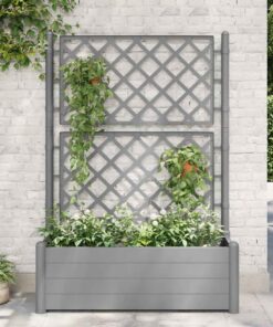 vidaXL Jardinieră de grădină cu spalier, gri piatră, 100x43x142, PP