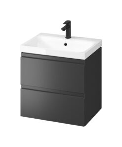 Set dulap baie suspendat 2 sertare cu lavoar Cersanit Moduo inclus, 60 cm, antracit mat, B893, montat