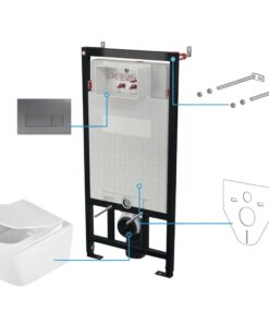 Set vas wc cu capac soft close, rezervor incastrat, clapeta de actionare titan si izolare fonica Deante Anemon