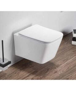 Set vas wc rimless suspendat, dreptunghiular, capac softclose inclus, alb lucios, Foglia Safari
