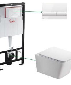 Set vas wc suspendat, clapeta alb lucios, cadru wc cu rezervor incastrat