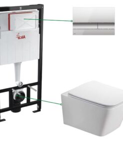 Set vas wc suspendat,clapeta crom mat, cadru wc cu rezervor incastrat
