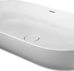 Lavoar tip bol Duravit Luv 80x40cm fara orificiu baterie fara preaplin montare pe blat include capac ceramic alb lucios interior/gri satin mat exterior