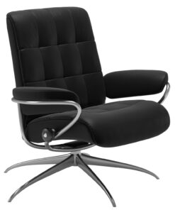 Fotoliu recliner Stressless London cu spatar jos baza inalta cadru aluminiu negru tapiterie piele Batik Black