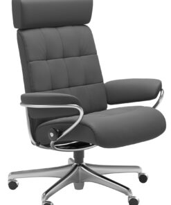 Scaun birou Stressless London cu tetiera ajustabila tapiterie piele Batik Grey