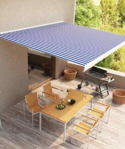 vidaXL Copertină manuală tip casetă, albastru și alb, 400 x 300 cm