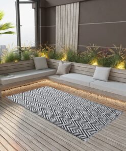 vidaXL Covor de exterior, alb și negru, 120x180 cm, PP