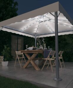 vidaXL Pavilion cu șiruri de lumini LED, crem, 300x300 cm, aluminiu
