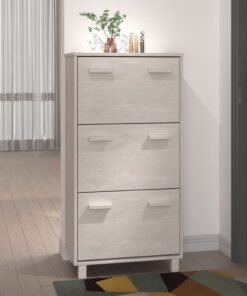 vidaXL Pantofar „HAMAR”, alb, 59,5x35x117 cm, lemn masiv pin