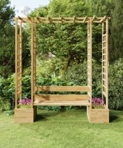 vidaXL Pergolă de grădină cu bancă și jardinieră lemn masiv pin tratat