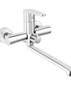 Baterie perete cada sau dus, culoare crom, Algeo, cu pipa mobila, Ferro