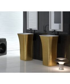 Lavoar freestanding auriu alb 52 cm din compozit mineral DuraBe, Besco Assos Glam