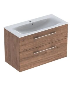 Set dulap baie cu lavoar incastrat Geberit Selnova Square, 100 cm, nuc inchis