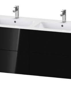 Dulap baza Duravit XViu 128x48cm patru sertare cu tehnologie Tip-On negru lucios cu margini negru mat