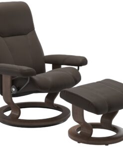 Fotoliu recliner cu taburet Stressless Consul Classic M cadru Walnut tapiterie piele Batik Brown