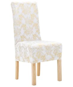 vidaXL Huse de scaun elastice drepte, 6 buc., alb cu imprimeu auriu