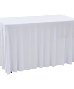 vidaXL Huse elastice de masă cu fustă, 2 buc., alb, 243x76x74 cm