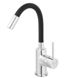 Baterie chiuveta bucatarie cu pipa flexibila Ferro Fiesta, crom negru