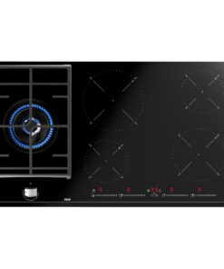 Plita mixta incorporabila Teka JZC 95314 ABN BK cu 1 arzator gaz coroana dubla si 4 zone inductie 90cm Black glass