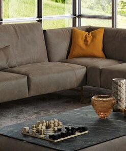 Canapea de colt Gamma Saks piele Burt F614 Baza Burnished Aluminium HandMade in Italy