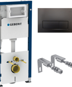 Set rezervor wc incastrat Geberit Duofix cu set fixare si izolare fonica, plus clapeta negru lucios Delta 50