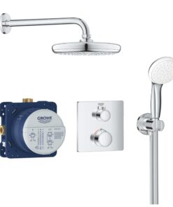 Set de dus incastrat crom cu baterie design patrat Grohe Grohtherm