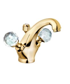 Baterie lavoar dubla comanda Kludi 1926 placata cu aur si manere cristal Swarovski, pipa 140 mm