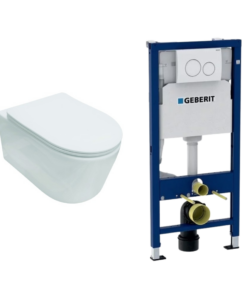 Pachet vas WC suspendat Matildaz Alb cu rezervor Geberit si clapeta alba Delta 20
