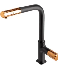 Baterie bucatarie FDesign Ardesia cu dus extractibil negru - rose gold