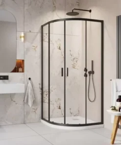 Cabina de dus semirotunda Radaway Alienta A cu usi culisante 80x80 cm negru mat