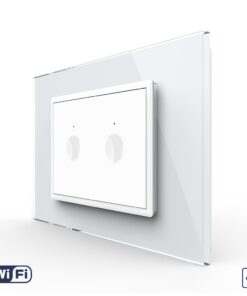 Intrerupator Dublu Cap Scara / Cruce Wi-Fi cu Touch LIVOLO cu rama din sticla, standard italian – Serie Noua, Alb
