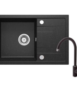 Set chiuveta bucatarie compozit neagra, cu picurator si baterie bucatarie inclusa, Corio
