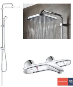 Pachet: Coloana dus Grohe Tempesta 250,palarie patrata, baterie cada/dus Grohtherm 1000 (26694001,  34816003 )