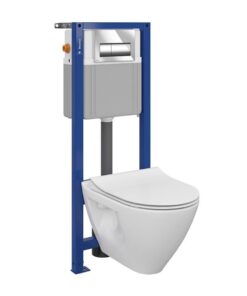 Set vas wc suspendat Mille CleanOn cu capac soft close, rezervor incastrat si clapeta crom lucios