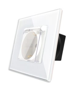 Priza Simpla cu Capac de Protectie cu Rama din Sticla LUXION