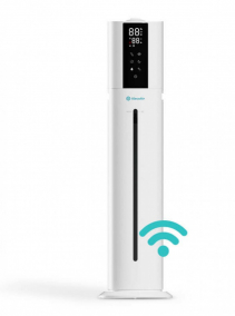 Resigilat - Umidificator AlecoAir U40 Tower White, WiFi, Lampa UV-C, Higrostat, Lumini ambientale, Vapori calzi, Aromaterapie