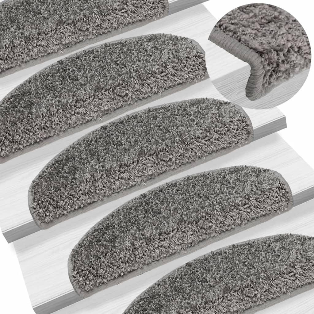 vidaXL Covorașe pentru scări, 15 buc., 65x21x4 cm, gri, semirotunde, mari