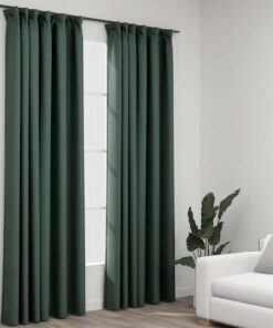 vidaXL Perdele opace aspect pânză, cârlige, 2 buc. verde, 140x225 cm