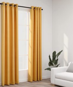vidaXL Perdele opace aspect pânză cu ocheți 2 buc. 140x225 cm galben