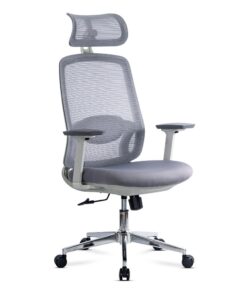 Scaun ergonomic de birou OFF 403 gri din mesh cu tetiera si suport lombar reglabile